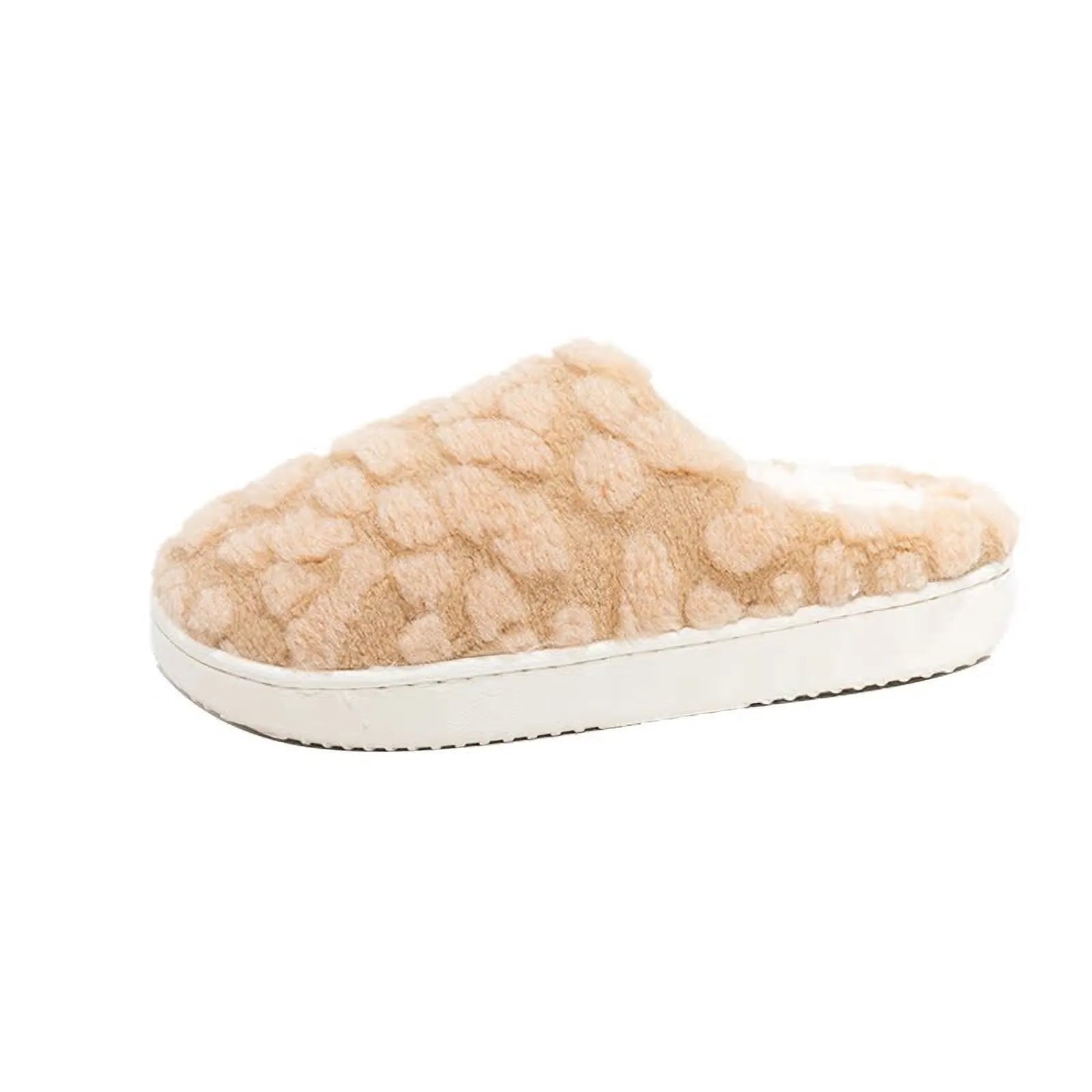 Side profile of Beige Plush Bubble Textured House Slipper - RoomDen