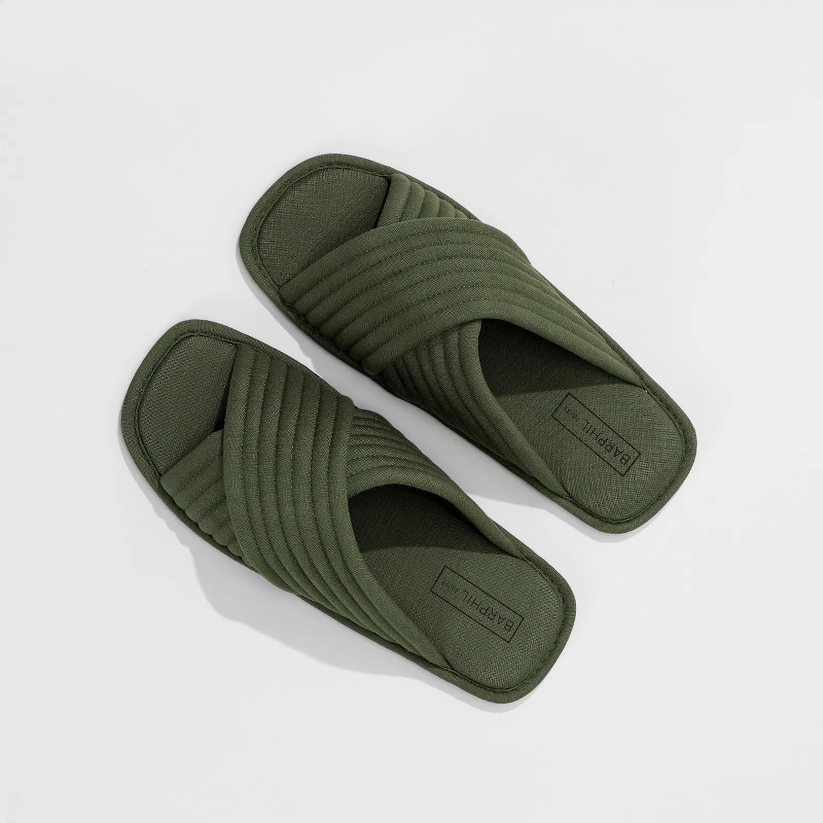 Top down view of Olive Green Cushioned Quilted Cotton House Slippers