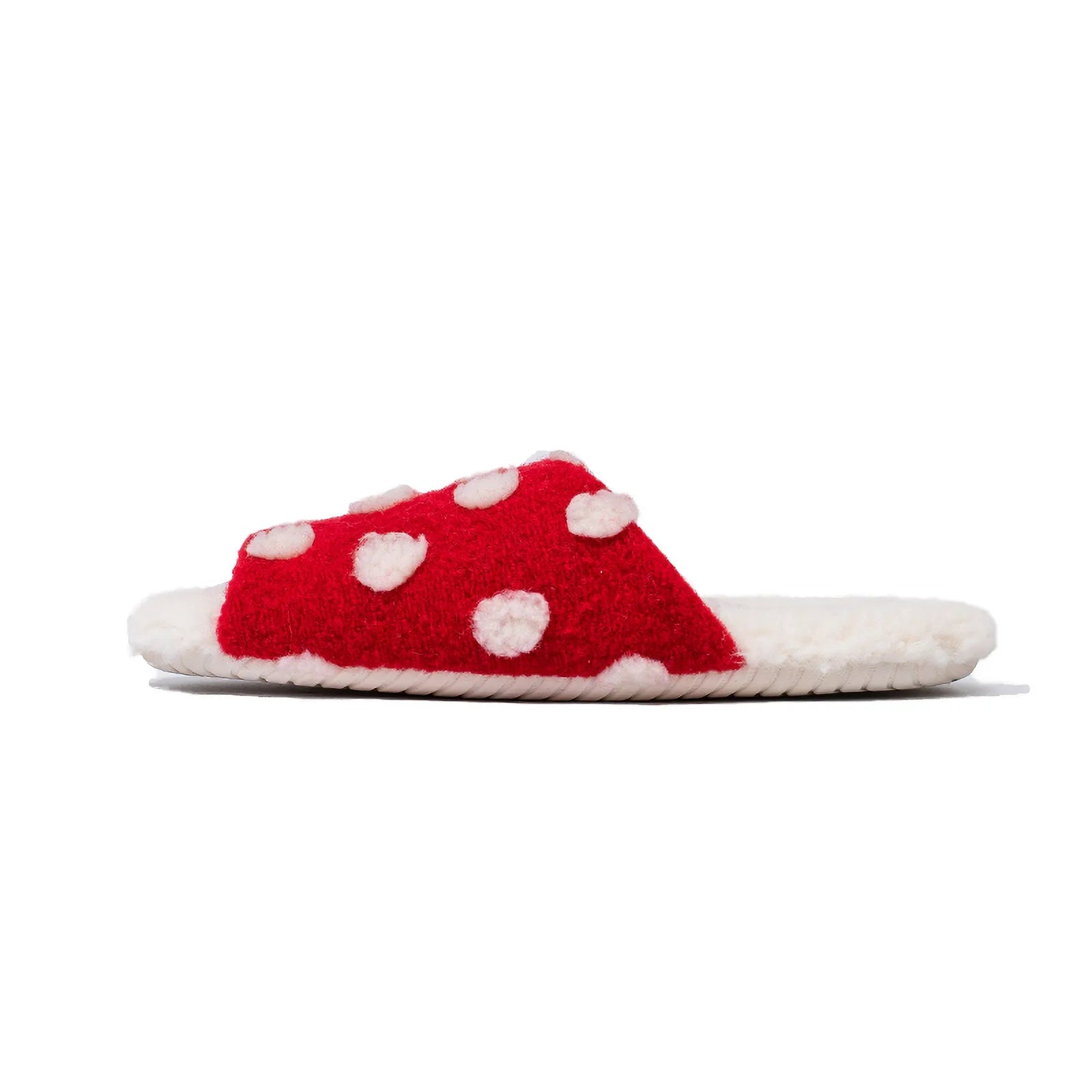 Side profile of Red Polka Dot Slipper showing vibrant color - RoomDen