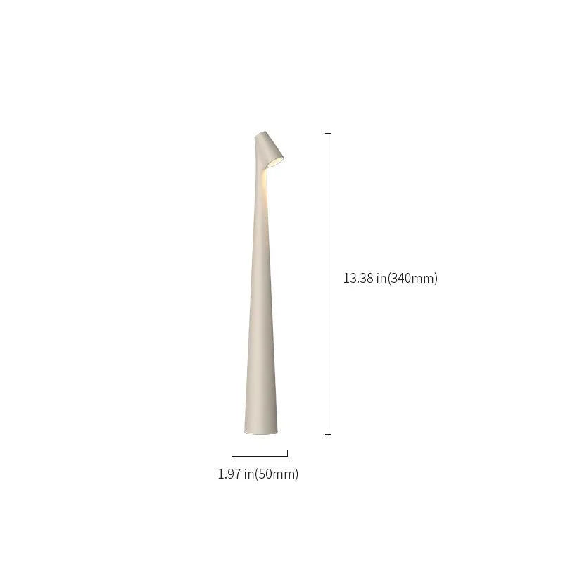 Dimension diagram of the M-size taupe grey cordless touch lamp, showing a height of 13.38 inches - RoomDen.