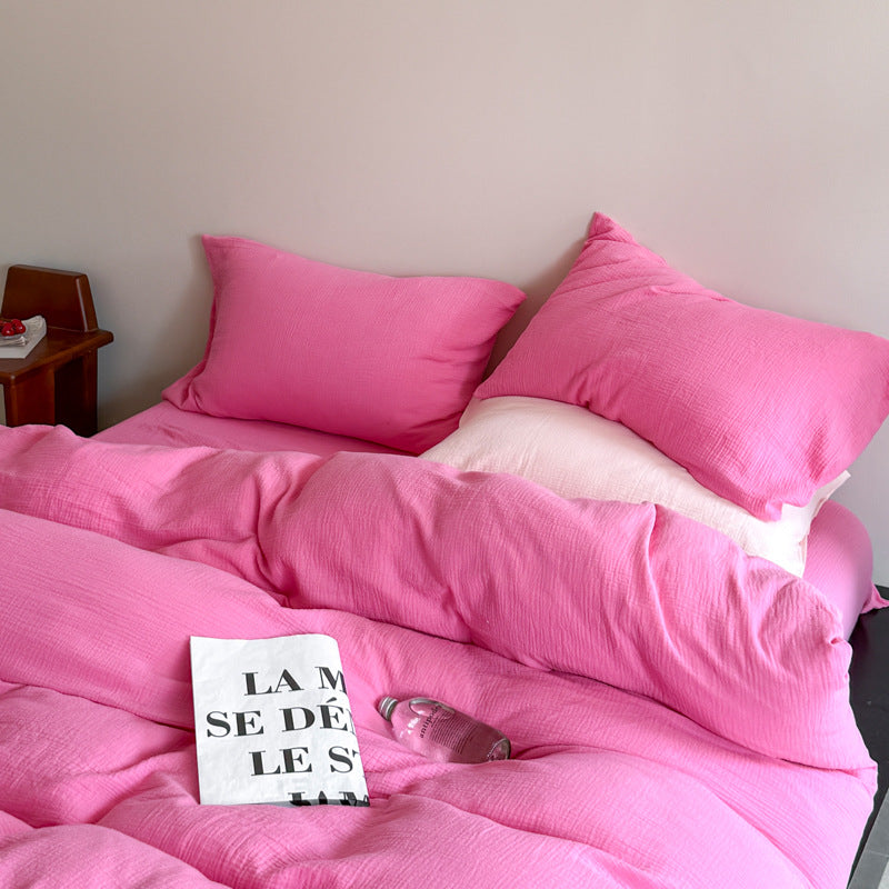 Double Gauze Cotton Bedding Set - Pink