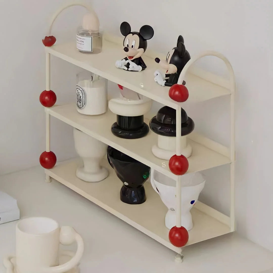 Side profile of the Creamy White & Red metal desk organizer with its distinctive bauble details - RoomDen.