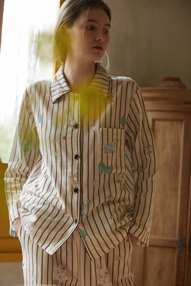 Sunlit Detail of Double Gauze Fabric Texture and Vintage Buttons - RoomDen