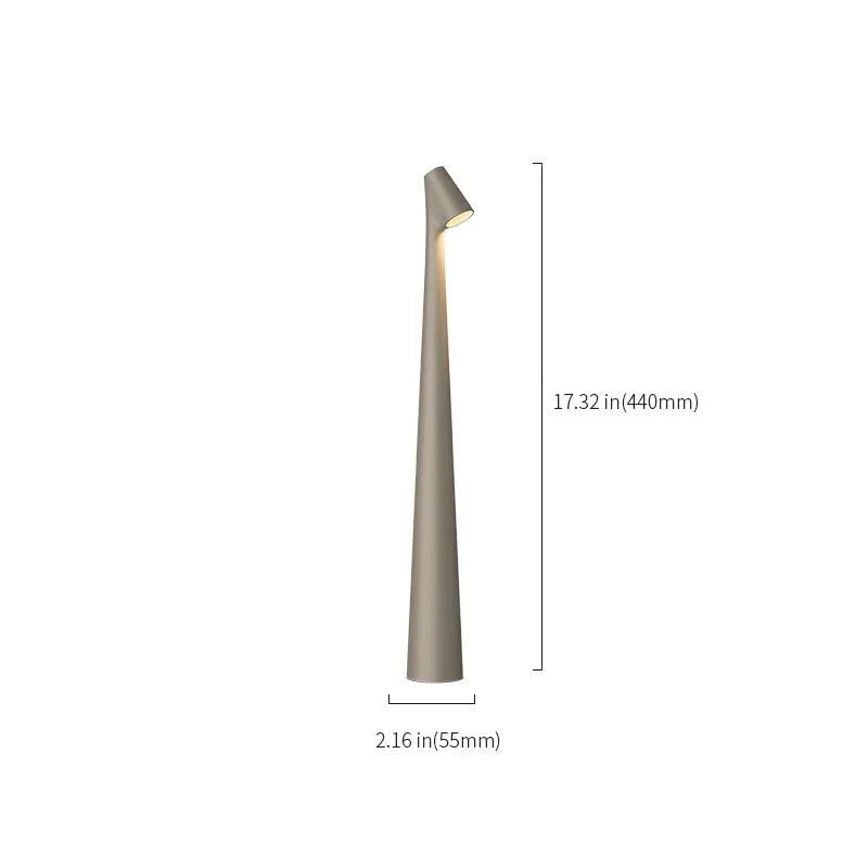 A single L-size taupe grey cordless touch lamp on a white background, alternate view.