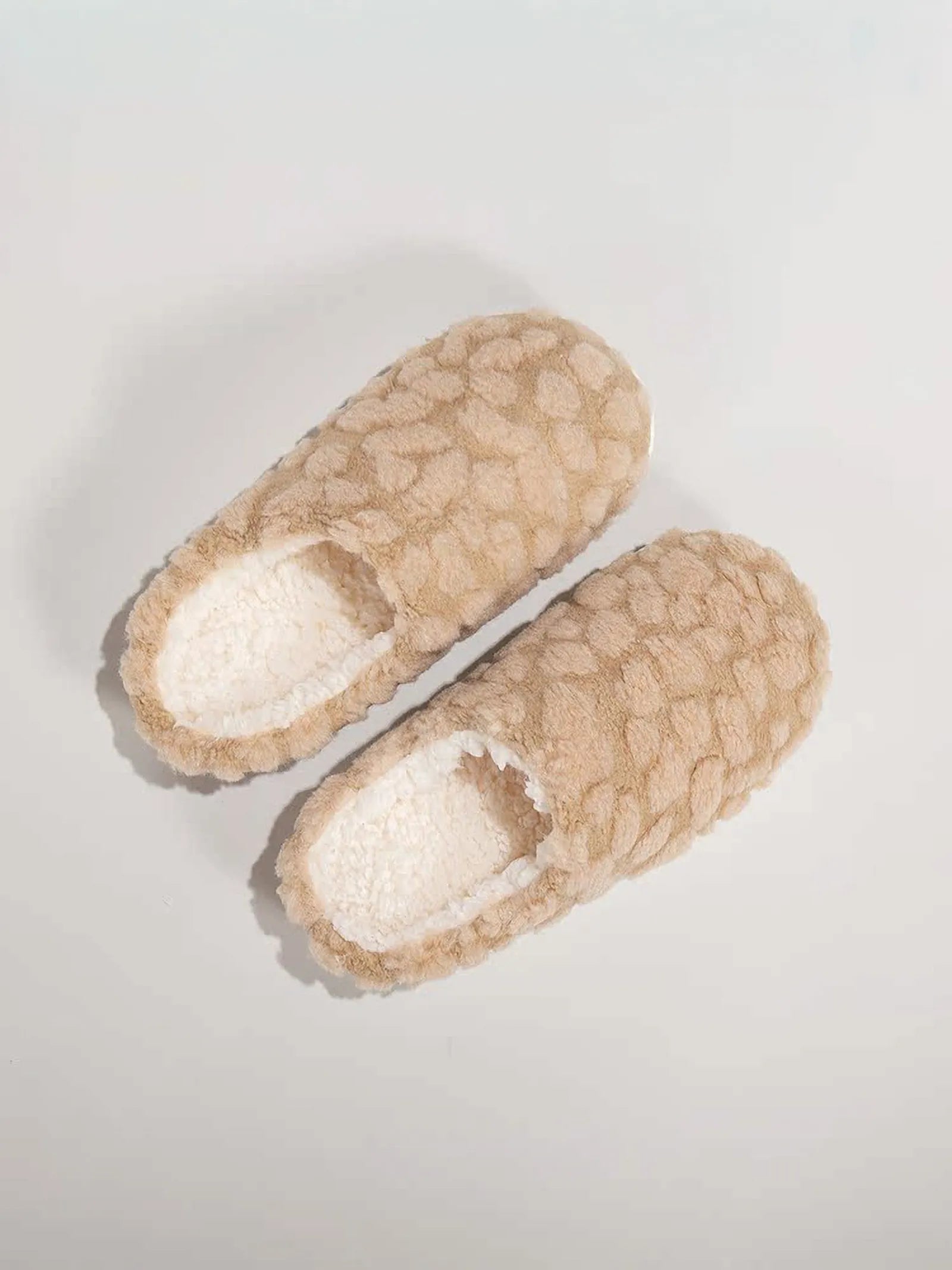 Pair of Beige Plush Bubble Textured Fleece House Slippers top view - RoomDen