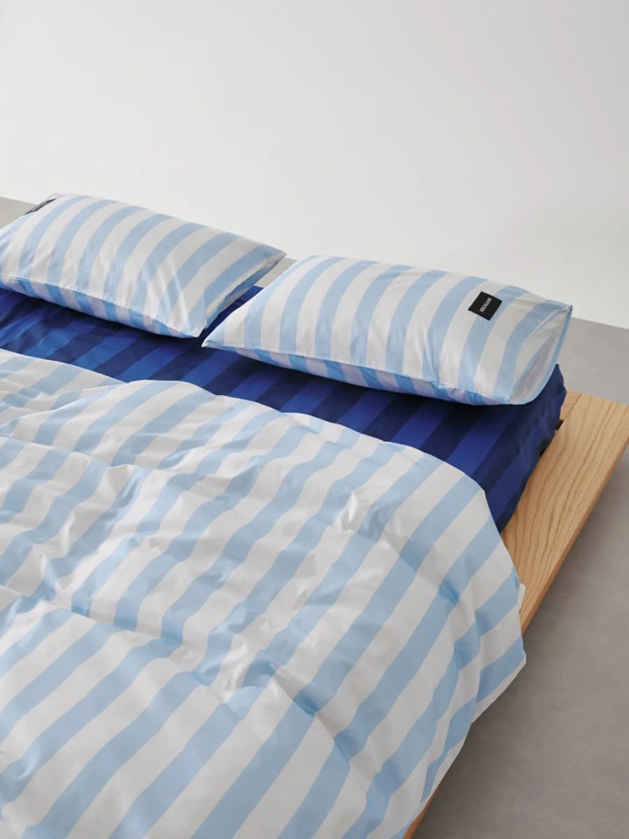 Detail of washed cotton texture on Sky Blue & White Striped pillowcases - RoomDen