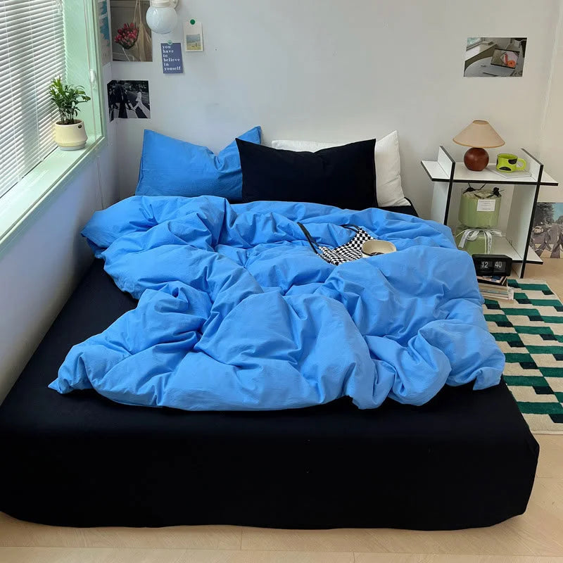 RoomDen Soft Washed Cotton Bedding Set Sky Blue with Blue Sheet