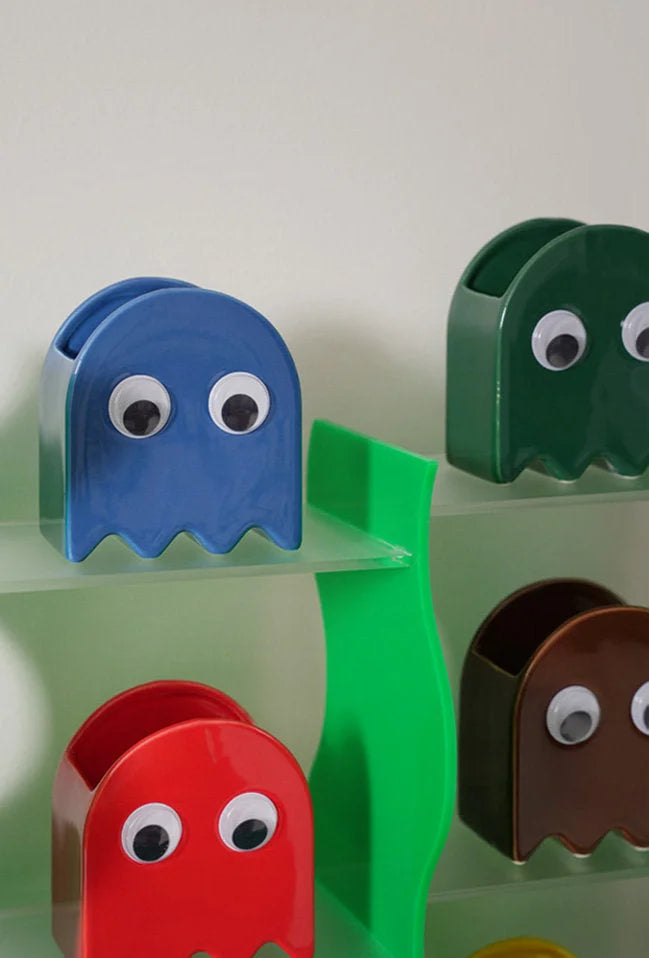 Colorful Retro Ghost Ceramic Pen Holders displayed on a clear acrylic shelf - RoomDen.