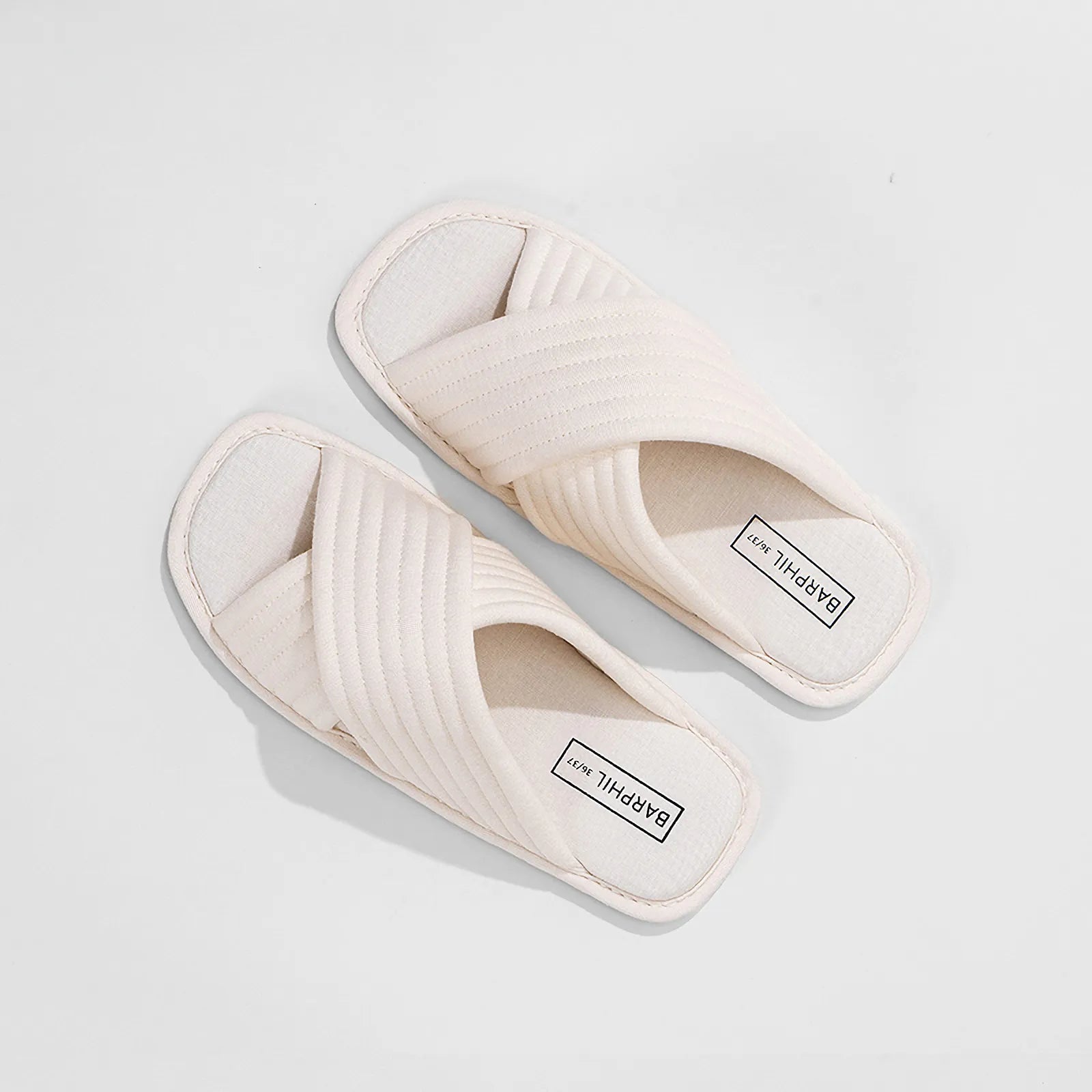 Top down view of Cream beige Cushioned Quilted Cotton House Slippers