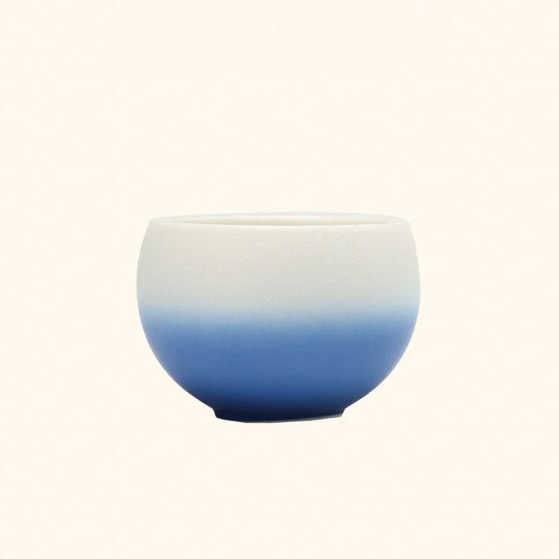 Front view of the Sky Blue Ombre Ceramic Cup, showing the white to blue gradient. - RoomDen