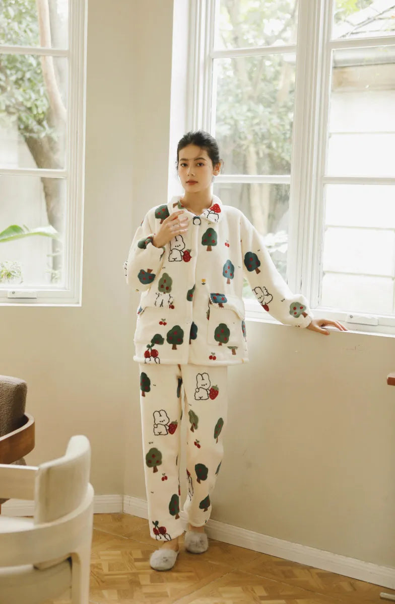 Full Body Shot of Cozy Winter Sleepwear Set standing by window - RoomDen