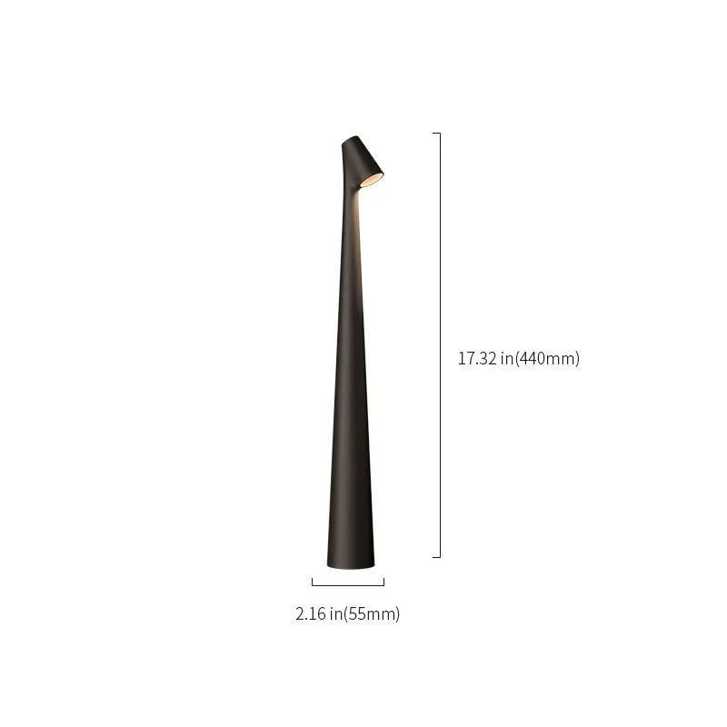 Dimension diagram of the L-size matte black cordless touch lamp, showing a height of 17.32 inches - RoomDen.