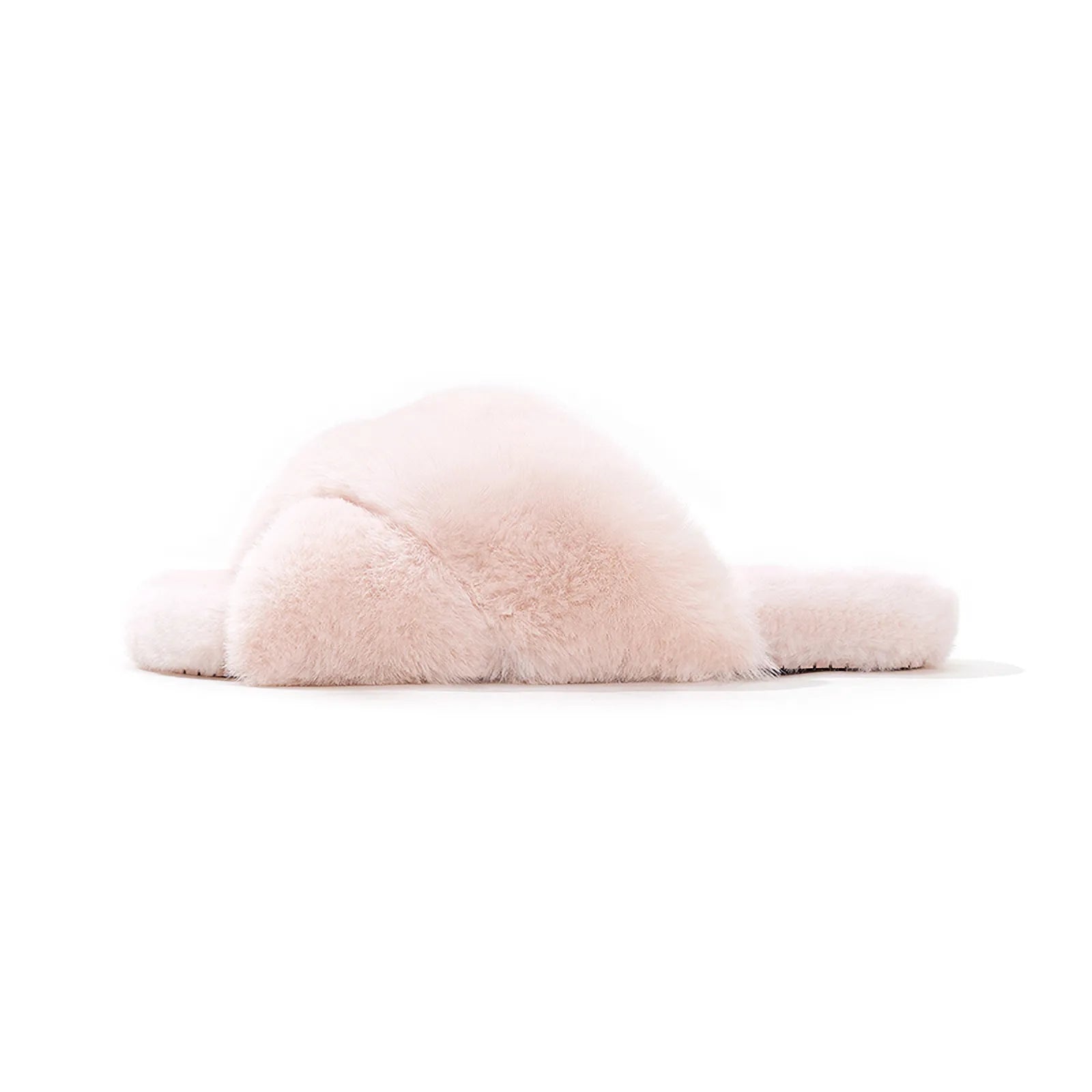 Side profile of beige fluffy house slipper - RoomDen