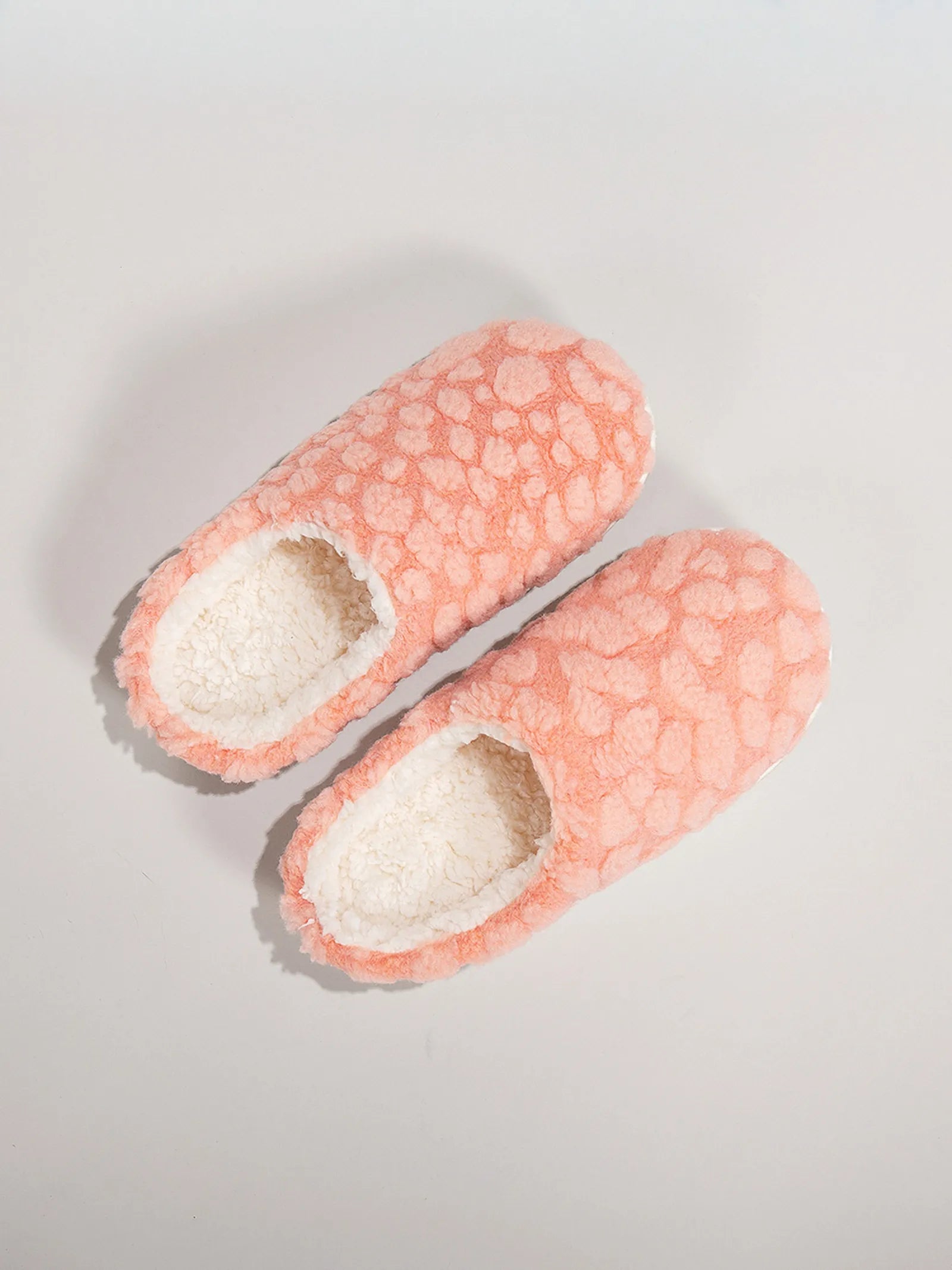 Pair of Pink Plush Bubble Textured Fleece House Slippers top view - RoomDen