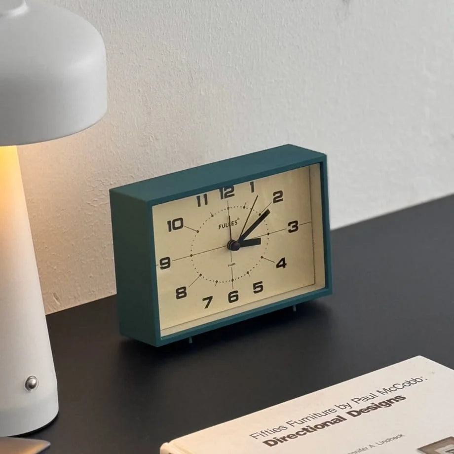 Angled close-up of the Forest Green Retro ABS Table Clock.