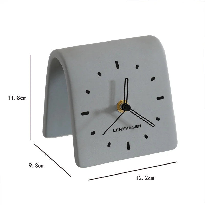 Slate Grey Matte Arch Ceramic Table Clock with dimension callouts - RoomDen