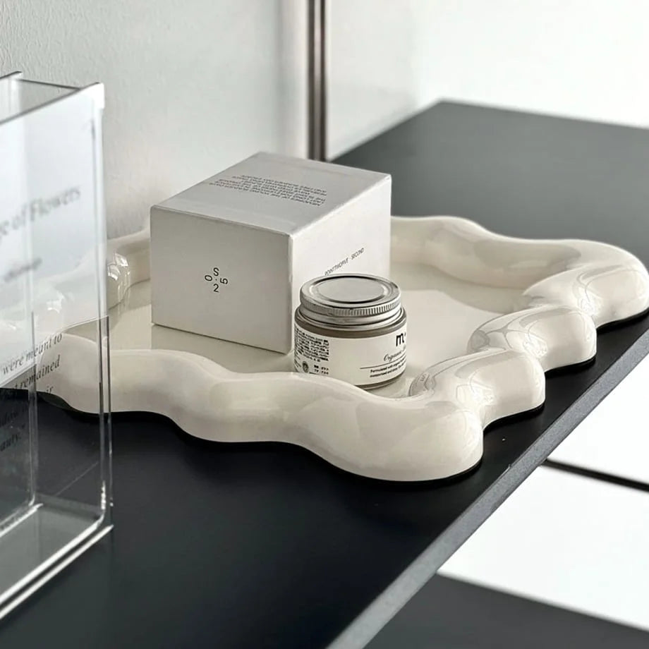 Side profile of the Off-White wavy tray showing its depth and unique form - RoomDen