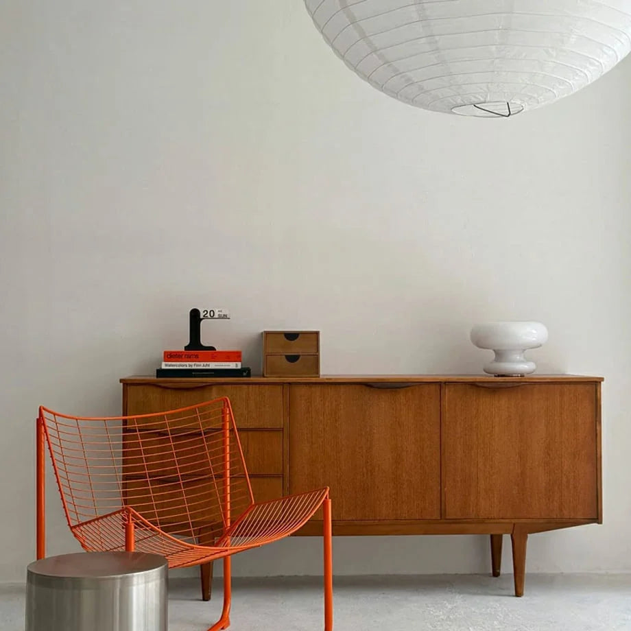 A full room view showing the wooden organizer as part of a Japandi and vintage-inspired decor scheme. - RoomDen