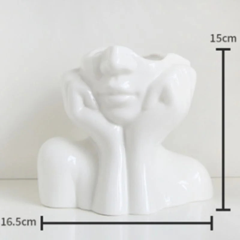 The 'Daydreamer' pose white face vase with dimensions 16.5cm by 15cm displayed - RoomDen.