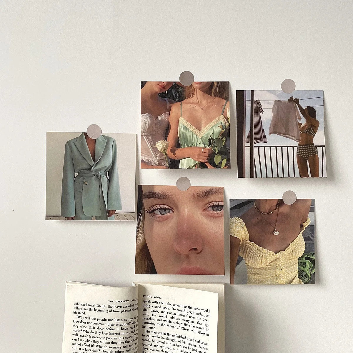 Full set of the fashion and portrait prints from the Journal Aesthetic Wall Collage Kit on a white wall - RoomDen
