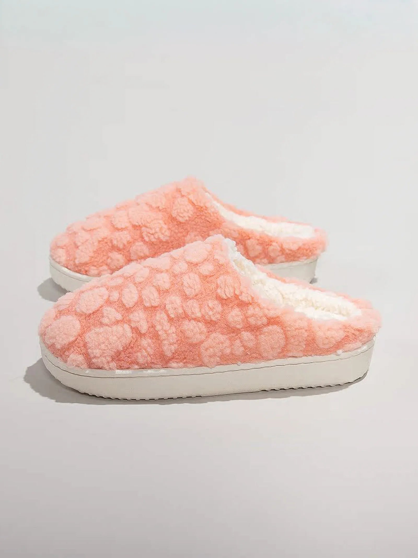 Side profile of Pink Plush Bubble Textured House Slipper - RoomDen