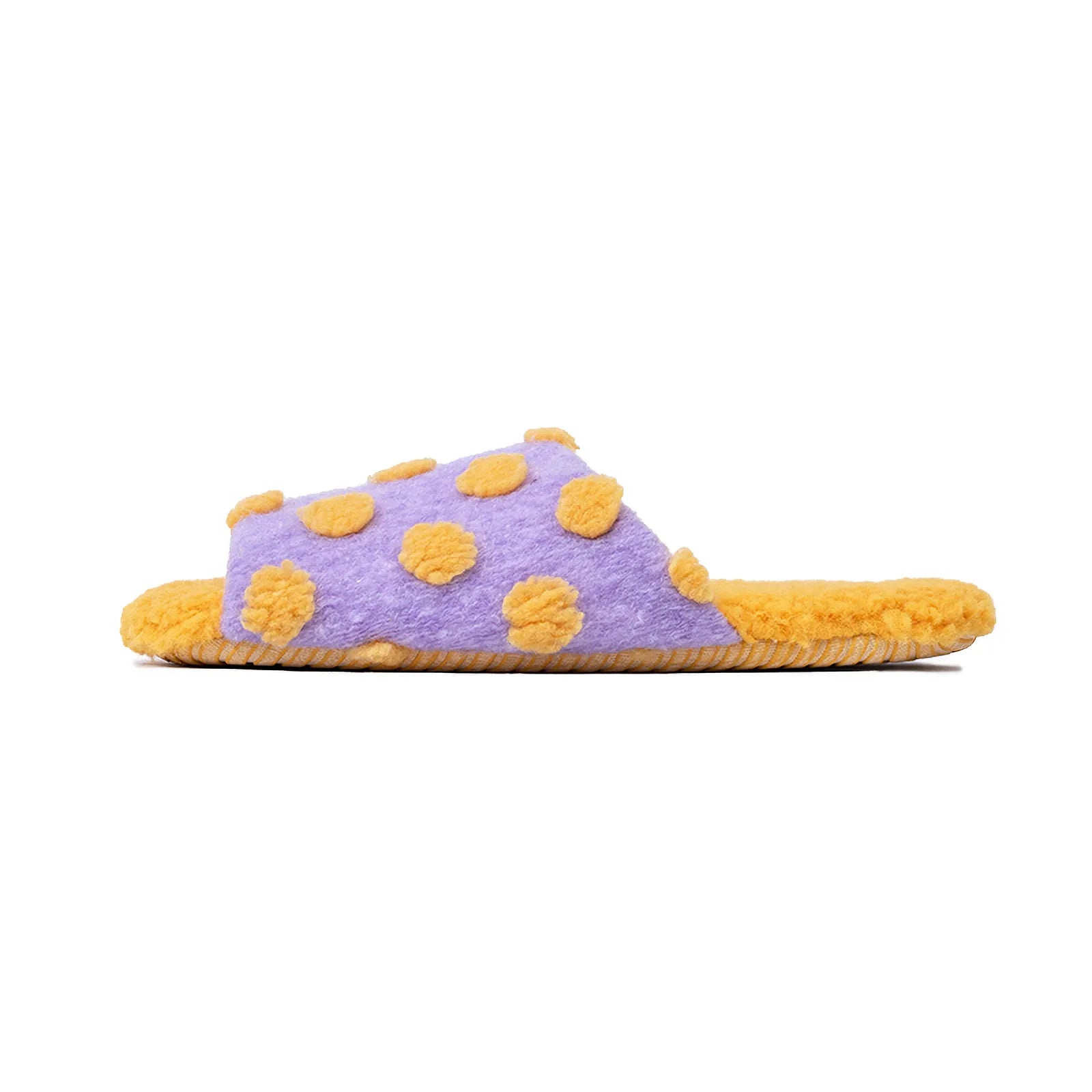 Side profile of Purple Polka Dot Slipper showing sole thickness - RoomDen