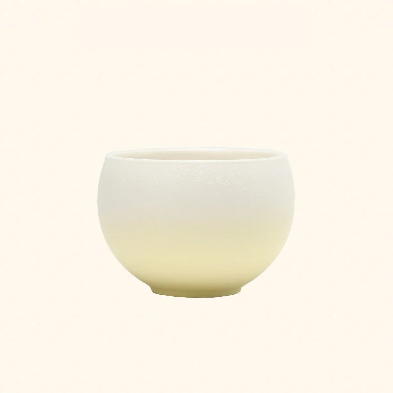 Front view of the Lemon Yellow Ombre Ceramic Cup, showing the white to yellow gradient. - RoomDen