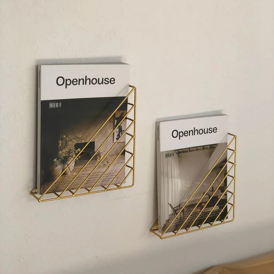 Two Geometric Metal Magazine Racks displayed side-by-side on a neutral wall - RoomDen