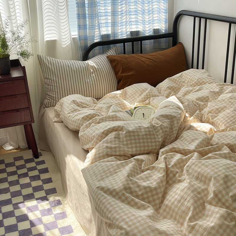 Astrid Gingham Washed Cotton Bedding Set - Toasted Beige