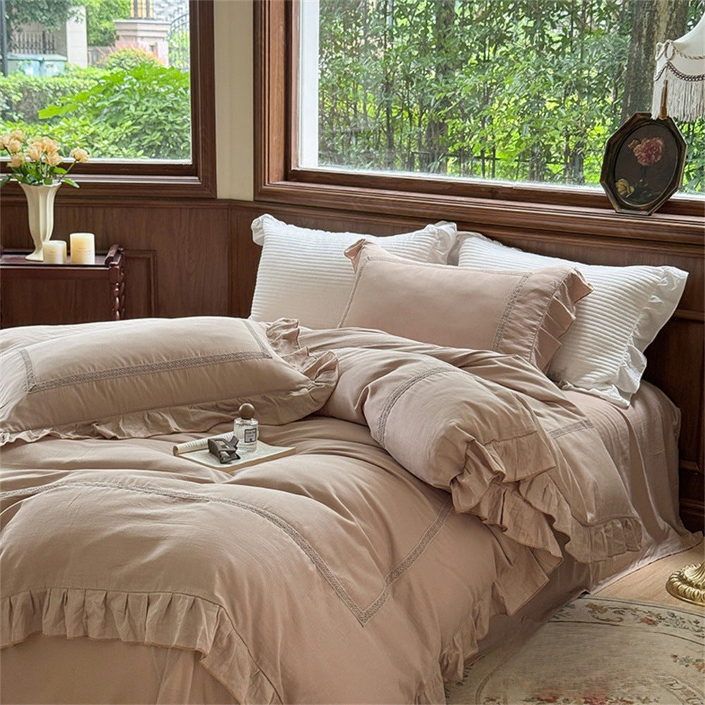 Petrina Ruffle Double Gauze Bedding Set - Mocha Taupe