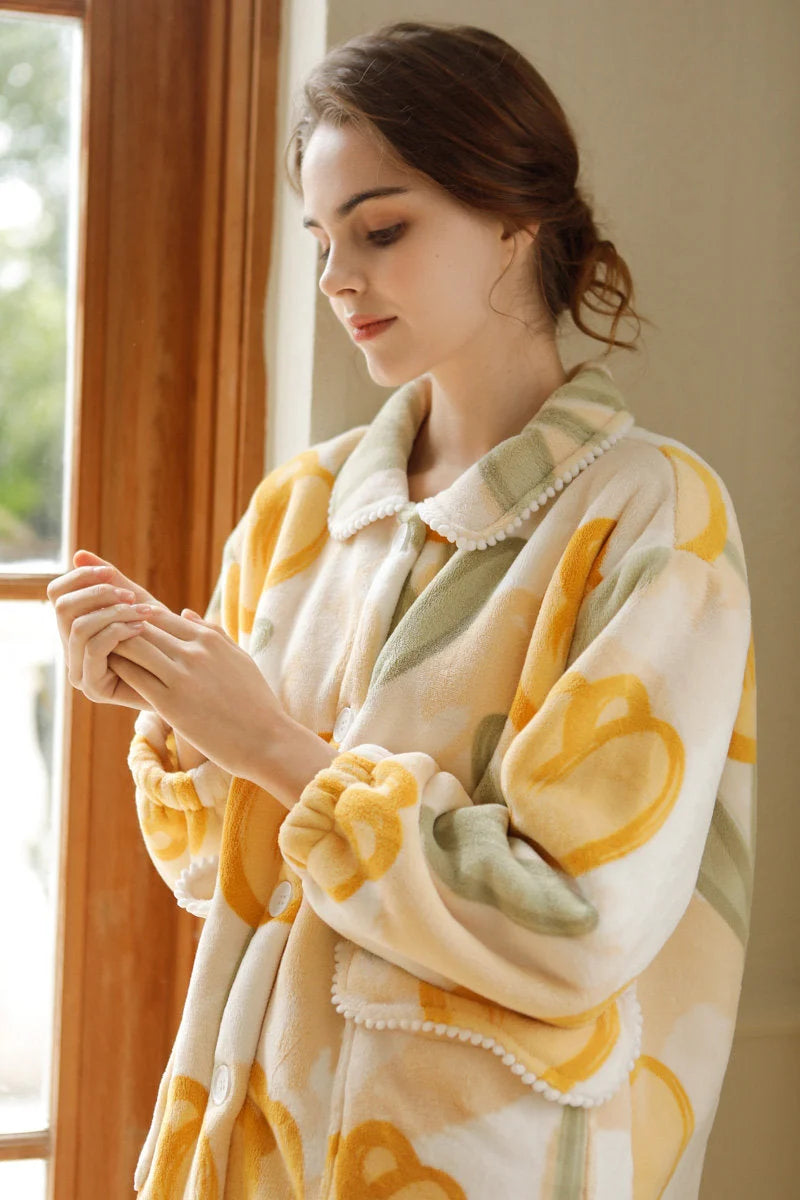 Close Up Detail of Plush Fleece Texture and Tulip Pattern on Sleeves - RoomDen