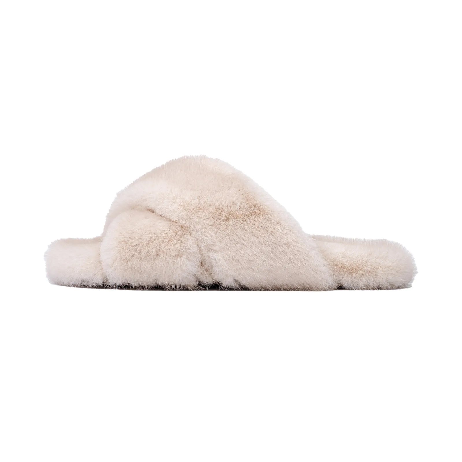 Side profile of beige plush slipper soft texture - RoomDen