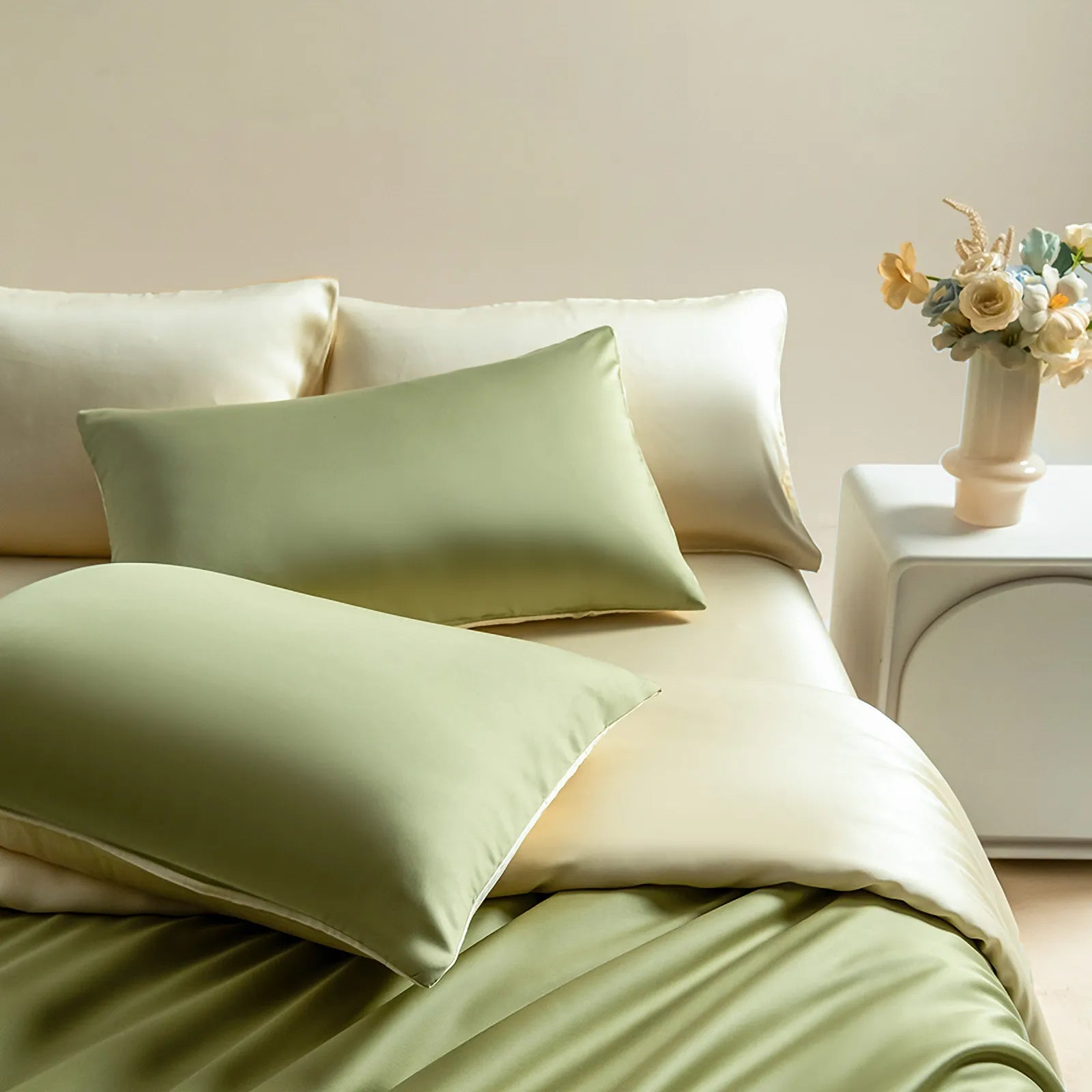 Cooling Tencel pillowcase with a smooth two-tone minimalist design – RoomDen