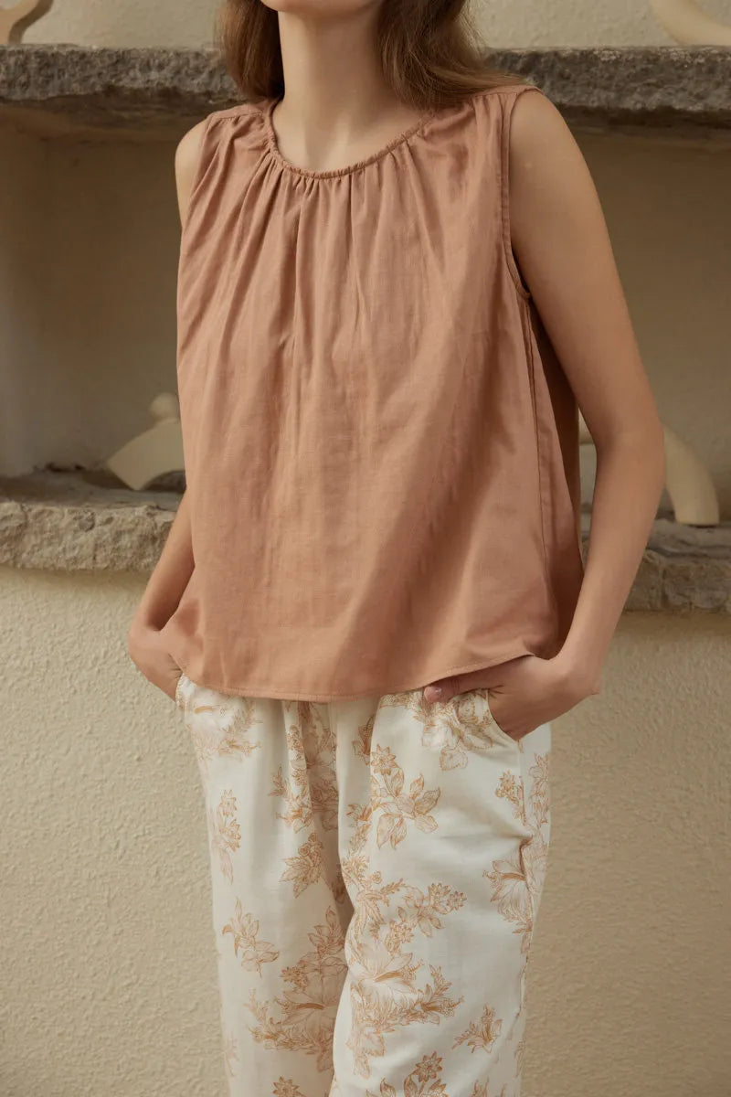 Cloud-Soft Ruched Solid & Floral Double Gauze Pajama Set