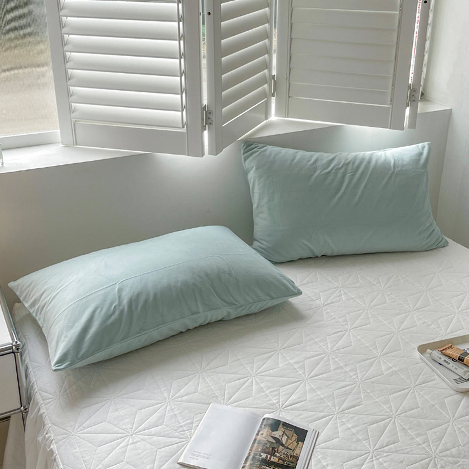 Soft flannel fleece pillowcase in a cozy minimalist bedroom setting – RoomDen