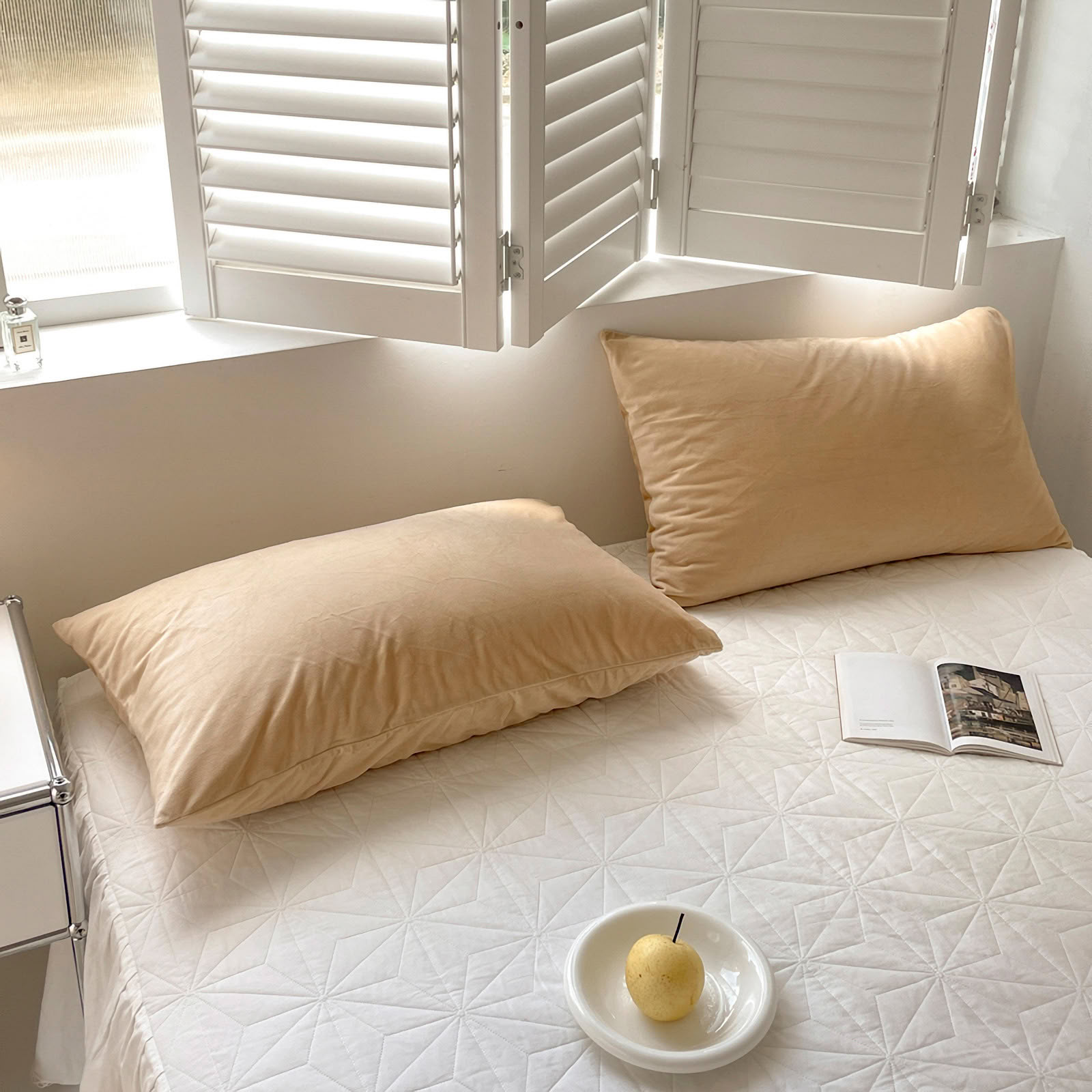 Soft flannel fleece pillowcase in a cozy minimalist bedroom setting – RoomDen