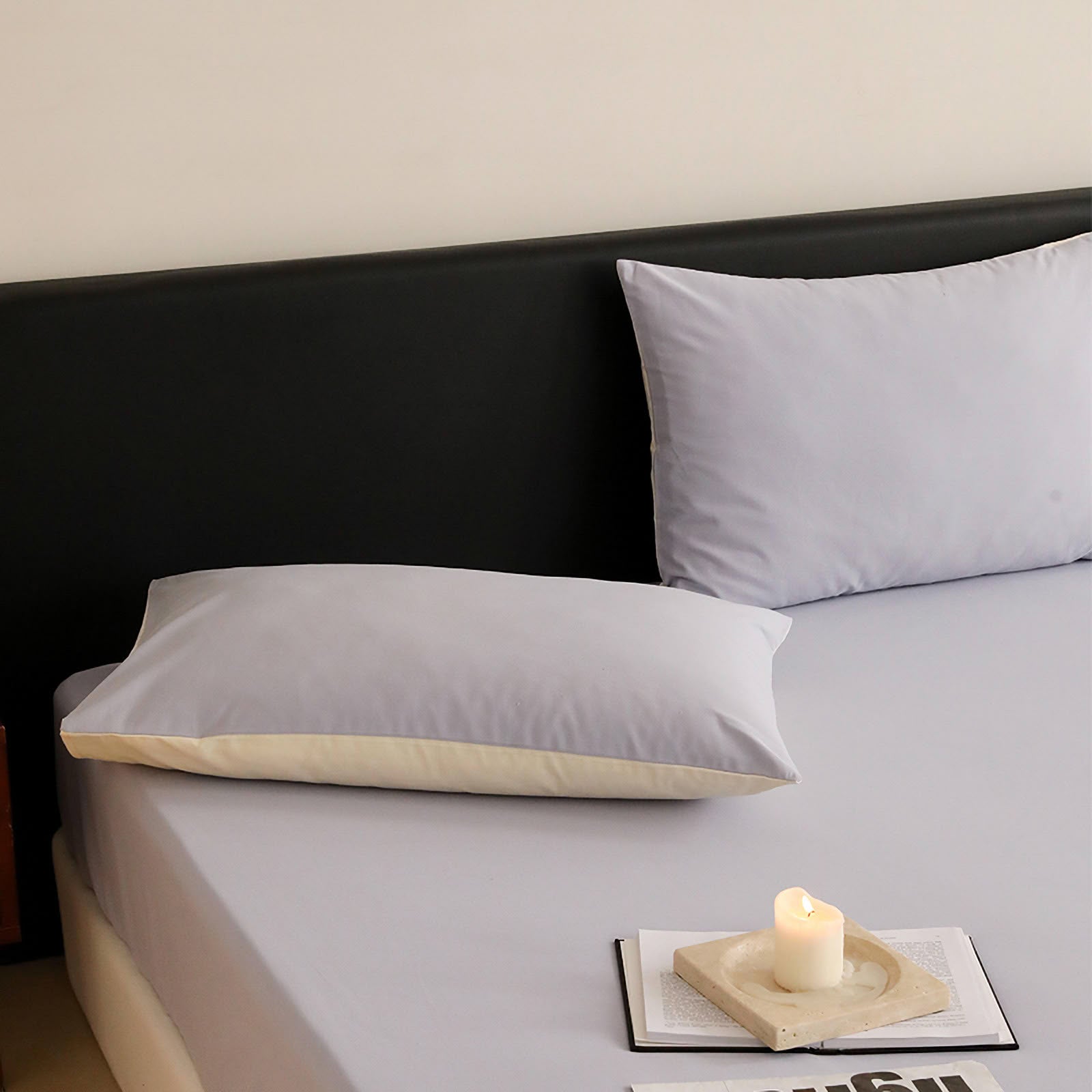 Minimalist two-tone washed cotton pillowcase in soft solid colors – RoomDen
