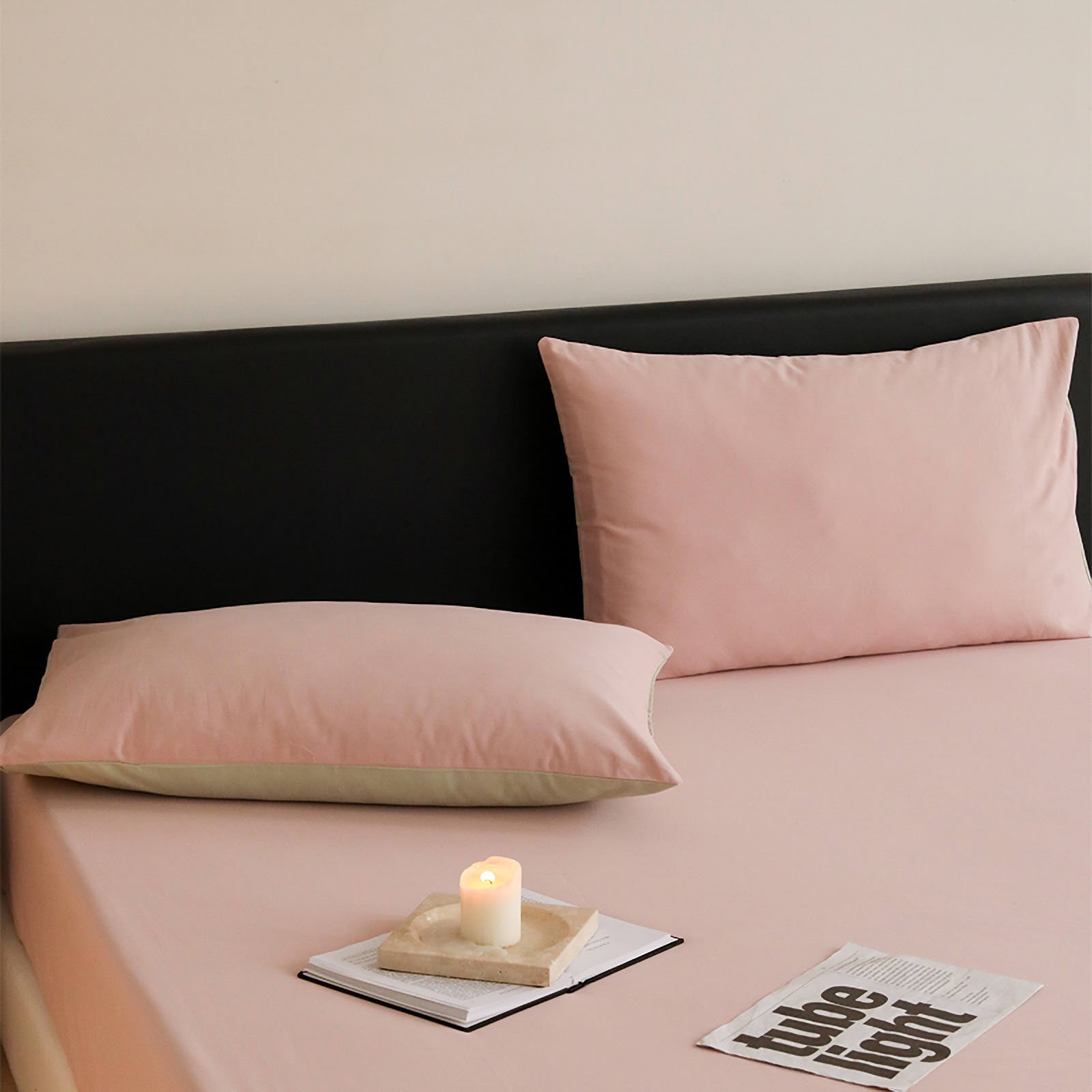 Minimalist two-tone washed cotton pillowcase in soft solid colors – RoomDen