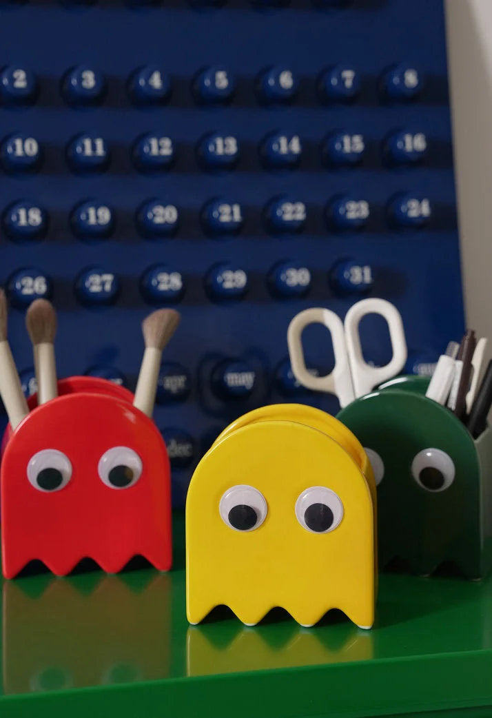 Red, yellow, and green Retro Ghost Pen Holders organizing makeup brushes, scissors, and pens - RoomDen.
