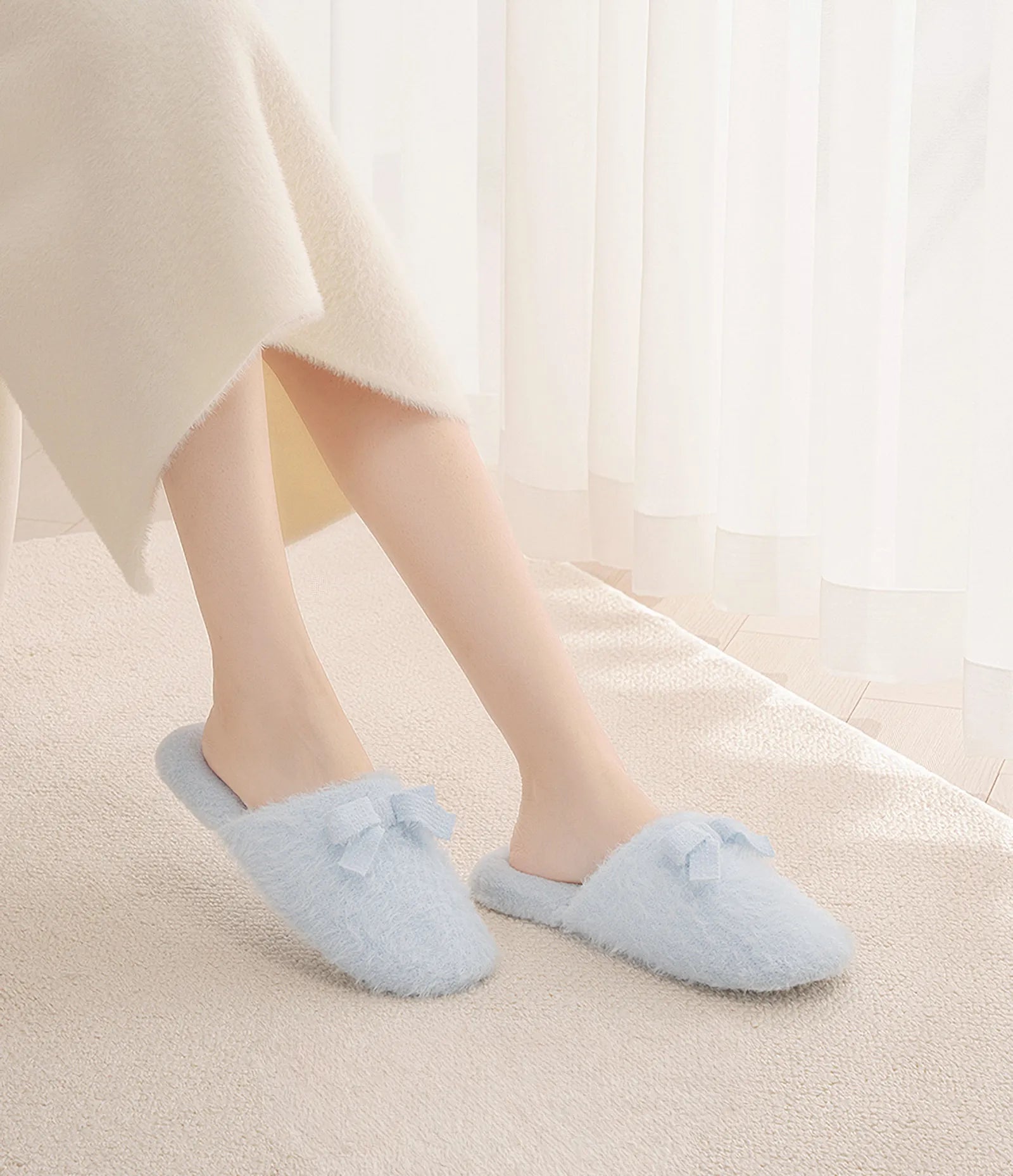 Baby Blue Fuzzy Solid Color Plush House Slippers Main View - RoomDen