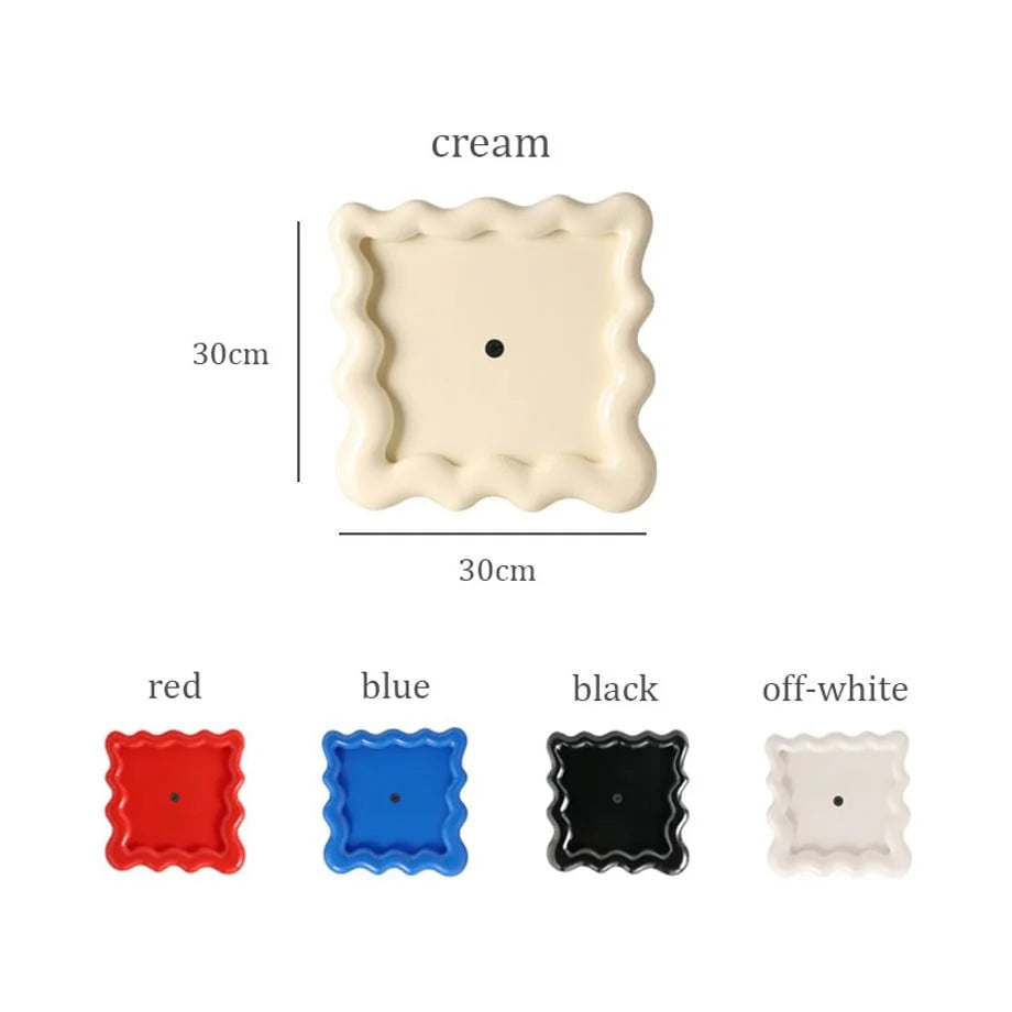 Product image displaying all five color variants: Cream, Red, Blue, Black, and Off-White with dimensions - RoomDen