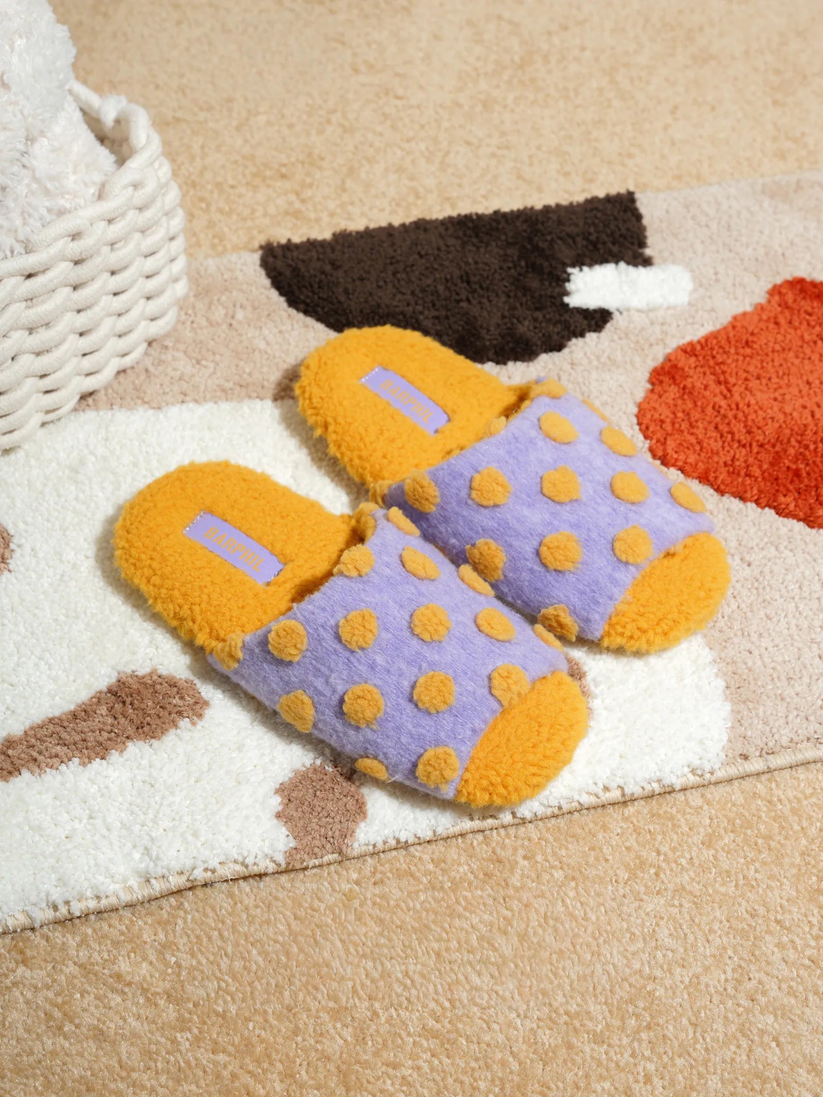 Close up detail of fuzzy texture on Purple Polka Dot House Slippers - RoomDen