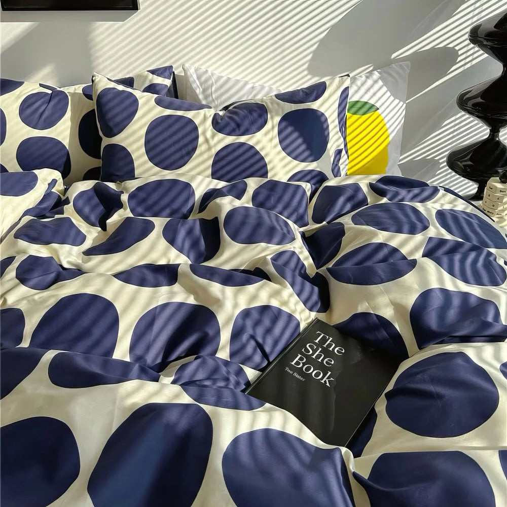 Soft Washed Cotton Duvet Cover with Blue Polka Dots Aesthetic - RoomDen