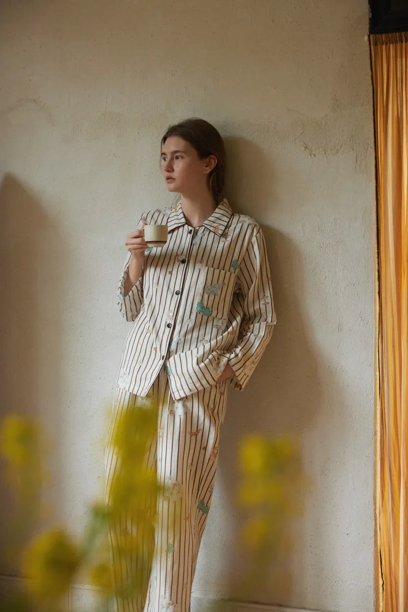 Cozy Cottagecore Loungewear Set Long Sleeve - Light Academia Vibe - RoomDen