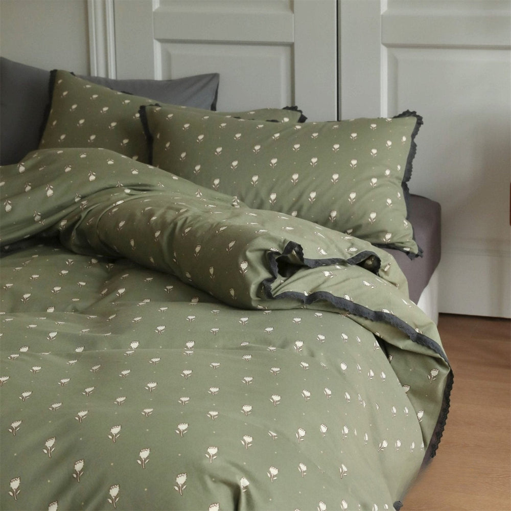 Winslow Ditsy Floral Jersey Cotton Bedding Set - Moss Floral