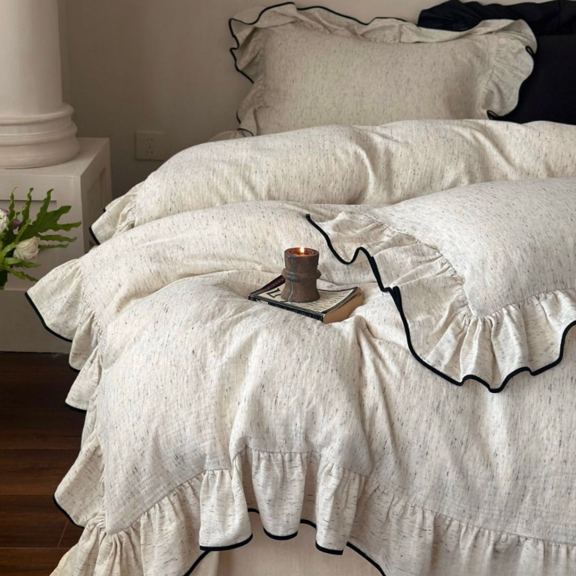 Fenridge Ruffled Double Gauze Bedding Set - Oat Heather