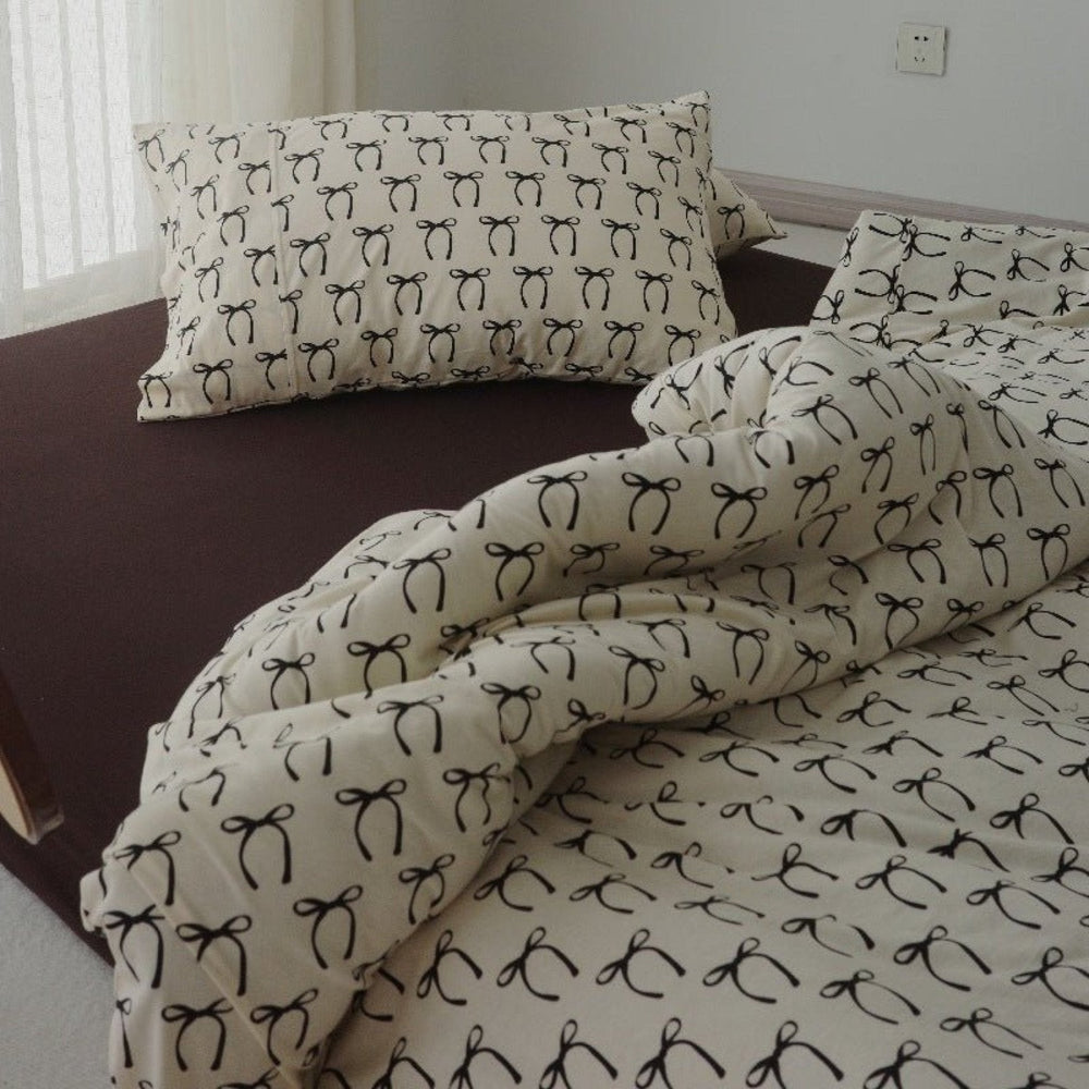 Thistlewood Bow Print Washed Cotton Bedding Set - Onyx Bow