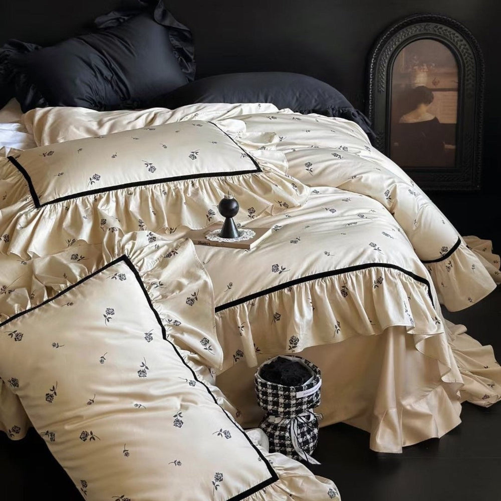 Verlaine Ruffled Long-Staple Cotton Bedding Set - Ivory Rose