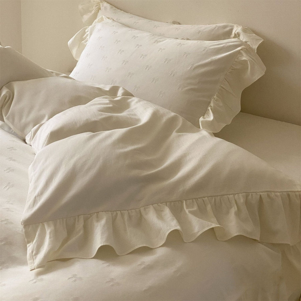 Fenella Ruffle Washed Cotton Bedding Set - Ivory Moonlight