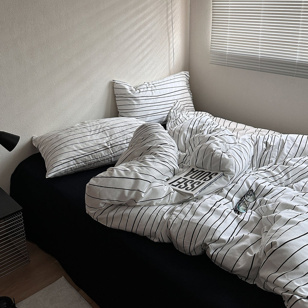 Denholm Pinstripe Washed Cotton Bedding Set - Onyx Pinstripe